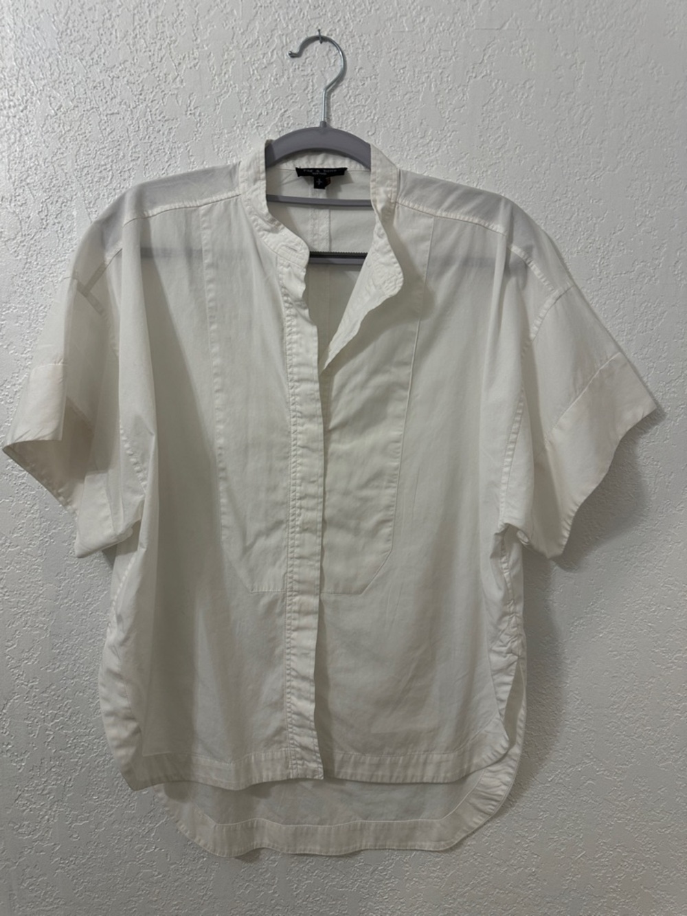 rag & bone Ivory Collared High Low Split Sided Buttoned Down Shirt